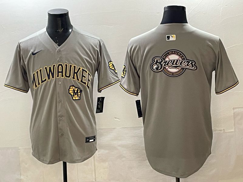 Men 2025 Milwaukee Brewers Blank Grey Game Nike MLB Jersey style 06->milwaukee brewers->MLB Jersey